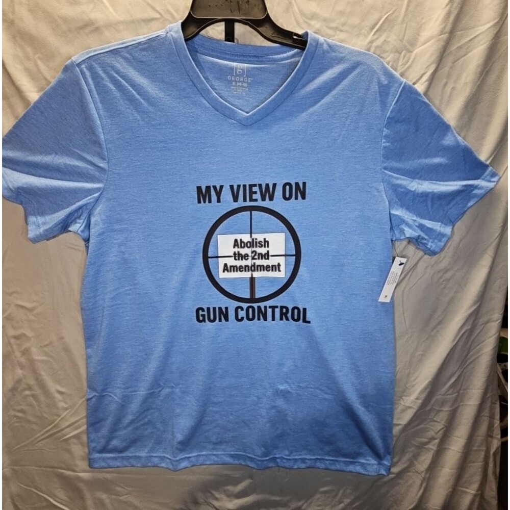 Blue Gun Control Graphic V-Neck T-Shirt Size XL NWT